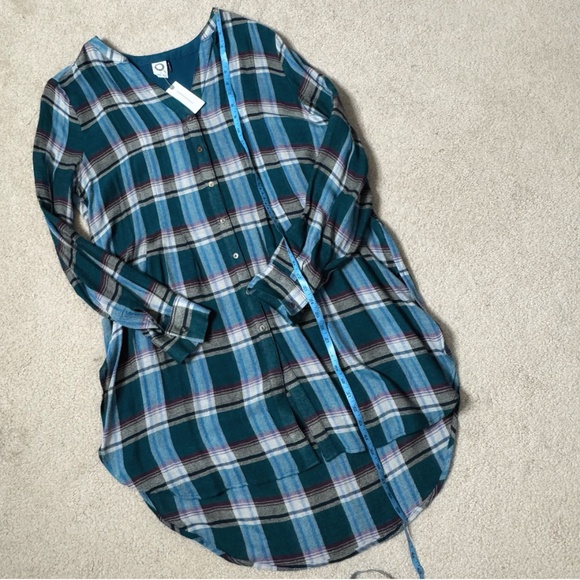 NWT Anthropologie Akemi + Kin Tunic Wool Blend Top Long Length Button Plaid Sz L - Picture 9 of 13